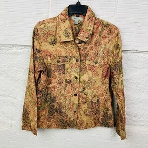Analogy tan Paisley cotton stretch lightweight Jean Jacket size large